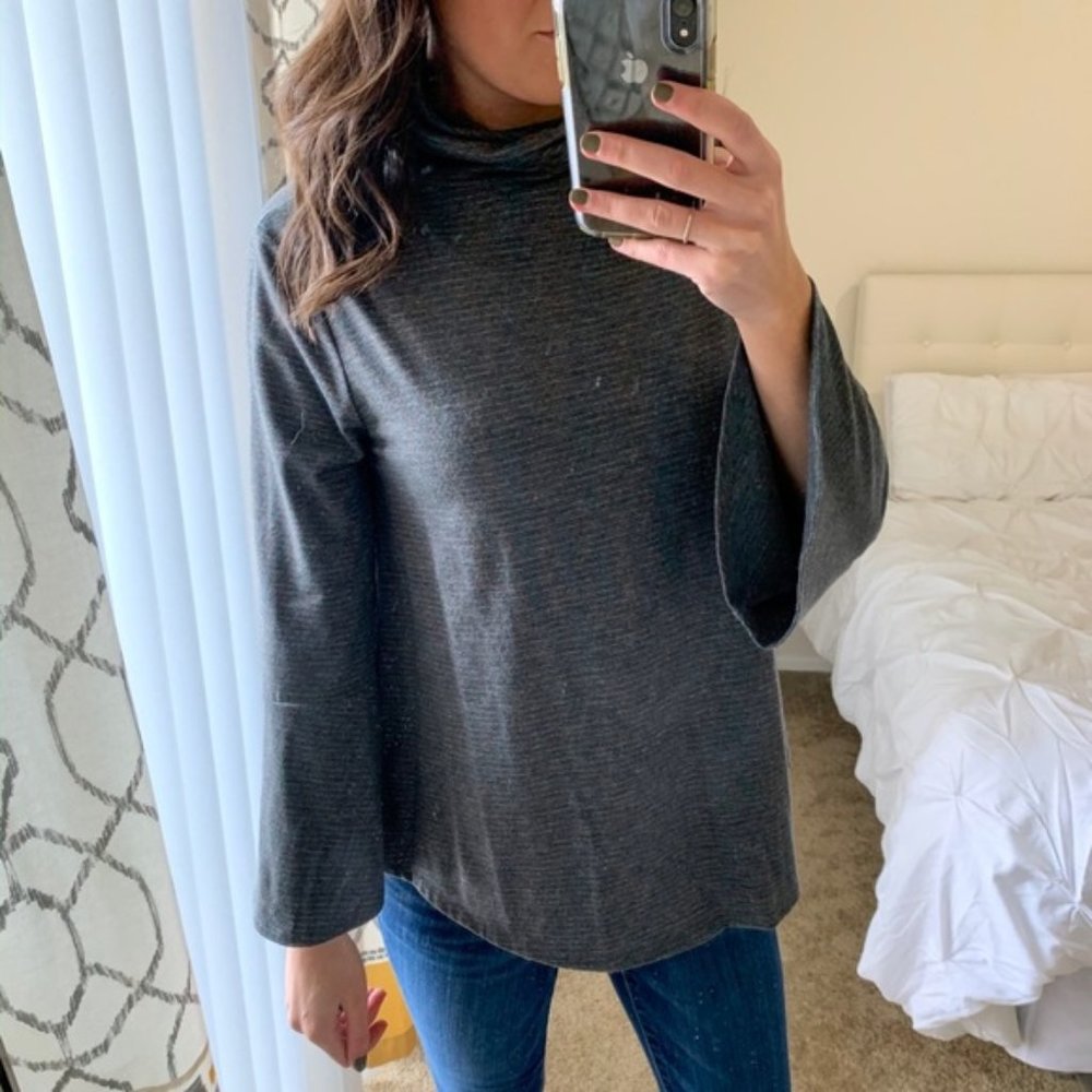 Anthro Postmark Grey Liz Bell Sleeve Turtleneck